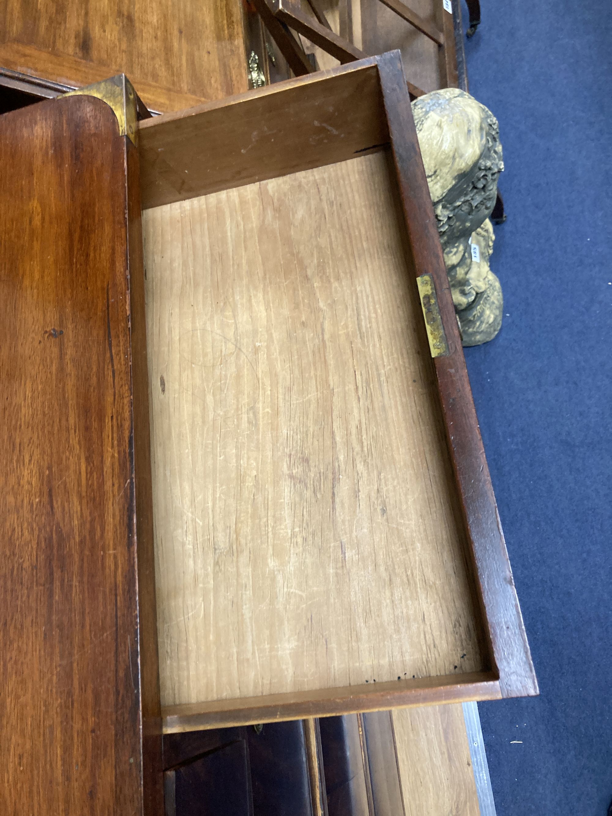 A Victorian style mahogany two part military chest, width 108cm, depth 47cm, height 100cm
